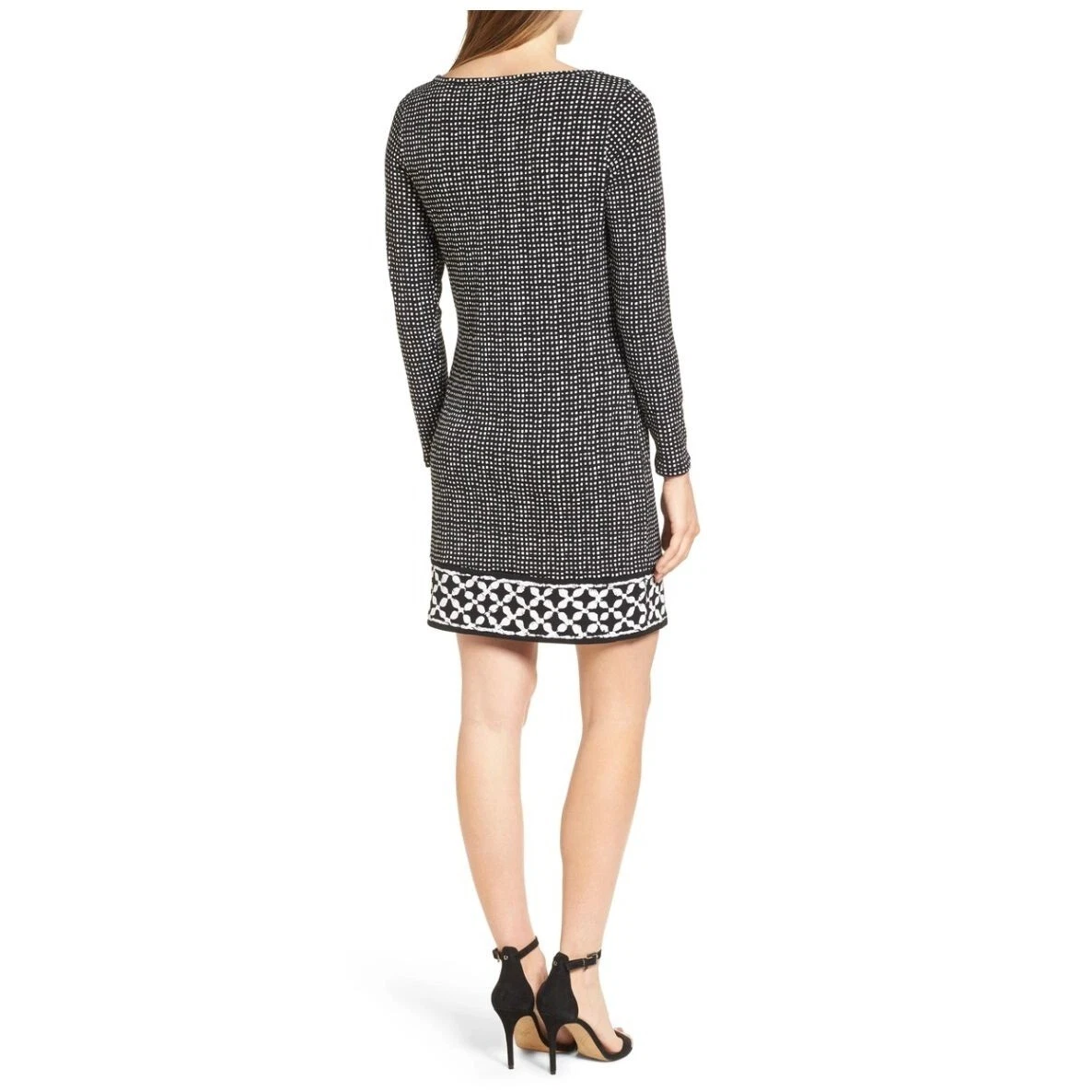 Size Large MICHAEL KORS BLACK WHITE NEZLA BORDER PRINT JERSEY SHIFT DRESS