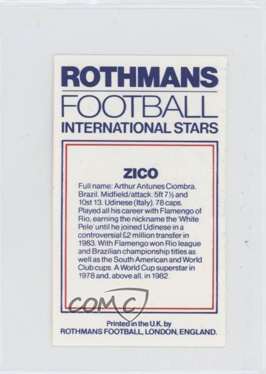 【入手困難】ジーコ　Zico 1984 Rothmans Football 入手困難】ジーコZico 1984 Rothmans Football