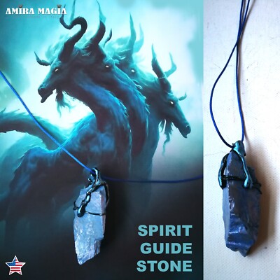 Uncut Gemstone Pendant Necklace Magic Portal Amulet Raw Stone Cerberus Fantasy