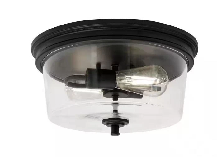 Hampton Bay Manor 13 in. Matte Black Round Flush Mount Industrial