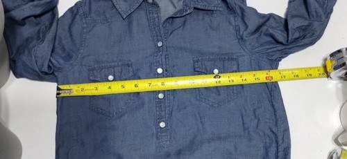 Ancienne robe polo femme marine XS bleu chambray manches longues coton boutons pression - Photo 9/10