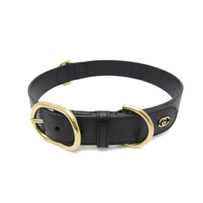 Gucci Interlocking G 695256 Hund Halsband Leder Schwarz BF578398