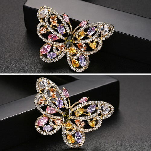 Spilla farfalla cristallo zirconi AAA placcata oro spilla accessori gioielli donna regalo - Foto 6 di 8