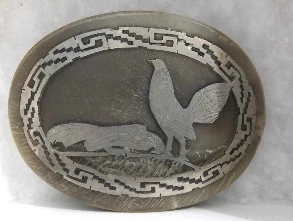 3 1/4” VINTAGE MÃE DE PÉROLAS E FIVELA DE PRATA GALO E GALINHA L@@K!! - Imagem 3 de 3