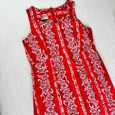 Vtg Hilo Hattie Dress Red Floral Tropical 100 Cotton Maxi Hawaiian Women 18
