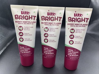 3 Pack Bark Bright Dental Gel for Dogs Toothpaste 1.9 oz Fresh Breath Care Berry