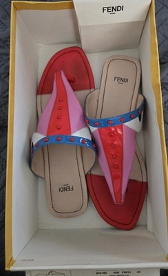 FENDI monster bug multicolored studded flats sandals size 40/ US 9 leather