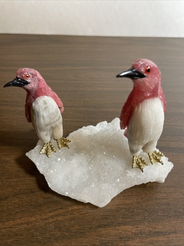 Peter Muller? Hand Carved Quartz Penguins on Ice 3 5/8” Tall