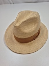 One Fresh Hats Hat Fedora Fitted Mens 6 1/2 Beige Straw Lined Made In USA