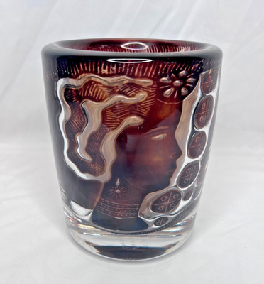 Orrefors Signed Edvin Ohrstrom Ariel Dove MCM  Brown Amber Art Glass Vase