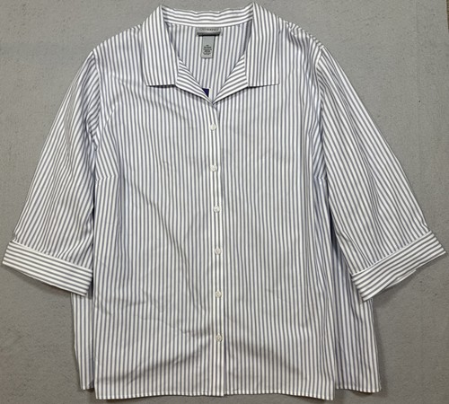 Catherines Damen 100 % Baumwolle Knopfleiste Hemd Größe 3X Blau Streifen Freizeit 26/28W