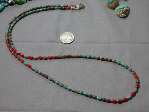 COLLANA PUEBLO Design ROYSTON TURCHESE Corallo Argento Sterling 31" ๐๐ - Foto 10 di 12