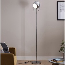 Image of Floor Lamp Round Metal Shade Chrome Effect Roccheta Livingroom Bedroom (H)1660mm