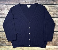 Fenco Cardigan Sweater Womens Medium Cashmere Button Navy Pockets Oversized