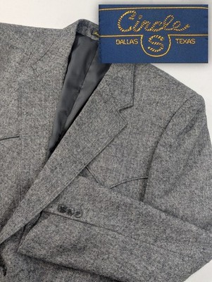 Circle S Western Cut Sports Jacket Blazer Suit Coat Wool Gray 50R Western Yolk