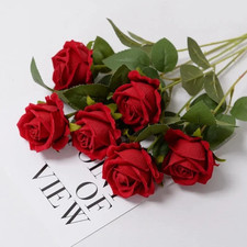 12X Artificial Single Rose Bud With Stem Silk Flowers Fake Bouquet Wedding Party