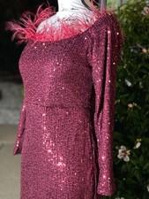Feathered Red Sparkle Short Dress