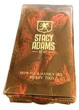 Stacy Adams Red & Black Microfiber Bow Tie And Hanky Set  Ready Tied - New