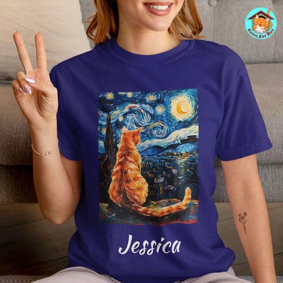 Custom Ginger Cat Starry Night Comfort Tee Personalized Art