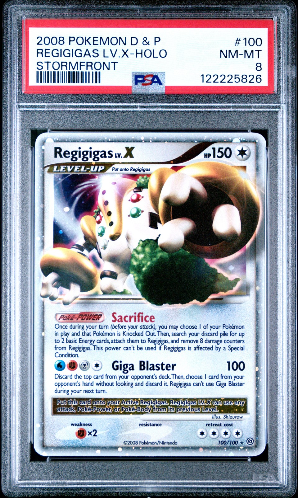 2008 POKEMON DIAMOND & PEARL STORMFRONT #100 REGIGIGAS LV.X-HOLO PSA 8
