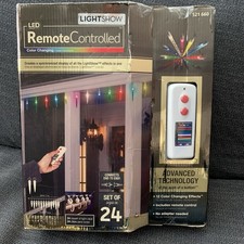 New Gemmy LightShow LED Icicle Lights 12 Effects Remote Control 24ct 23ft