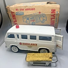 Vtg Pressed Steel NYLINT Ford AMBULANCE Van W/ Stretcher & Original BOX #6700