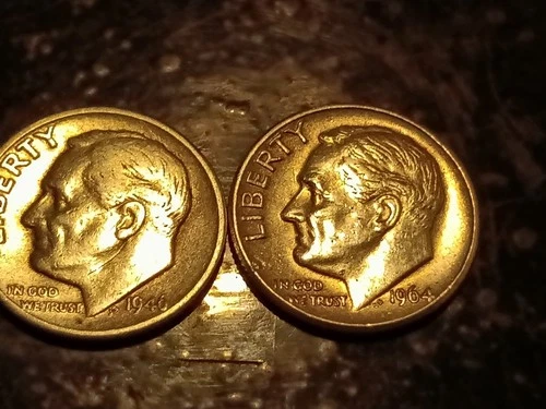 Roosevelt silver dime lot (2). 1946 and 1964-d uncirculated.