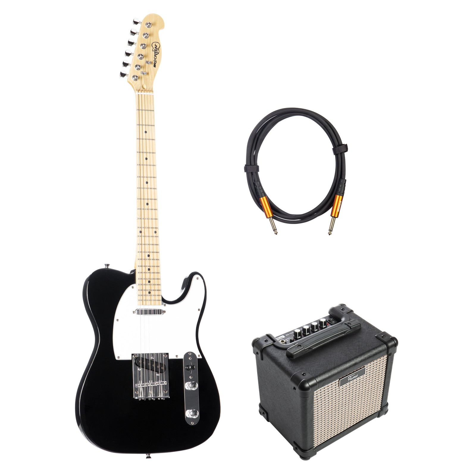TL E-Gitarren Set Schwarz, Verstärker, Doppelt Geschirmtes Kabel, Anfänger Kit