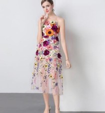 Women's Off The Shoulder Floral Decor Knee Length Dress Party Fashion Embroidery