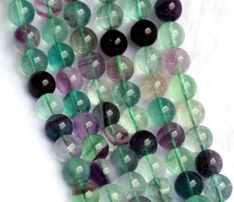 4/6/8 мм натуральный зеленый фиолетовый флюорит кварца кристалл драгоценные камни круглый россыпью бисер 15'' - Изображение 3 из 3