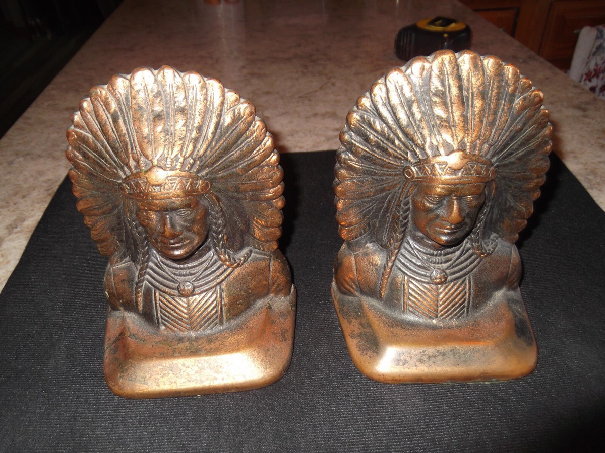 アンティーク雑貨 Indian Chief Chalkware Bookend Vintage Clay Chalkware Native American Indian Sitting Chief