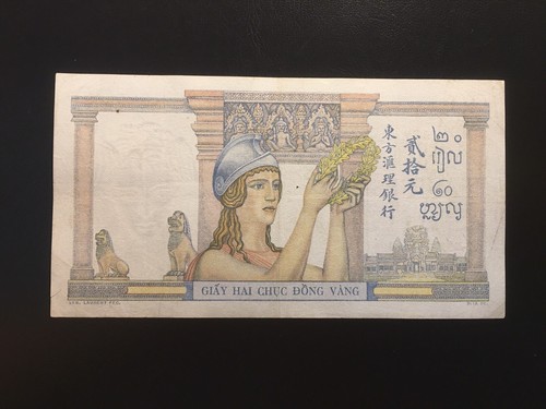 French Indochina 20 Piastres 1936-1939 Pick 56b Circulated - Picture 2 of 2