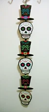 25"x 4" WOODEN SUGAR SKULL WALL HANGING Halloween Day of the Dead Decoration NEW