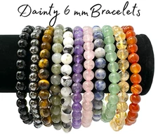 6 mm Bead Gemstone Bracelets - Dainty Stretch Crystal Bracelets