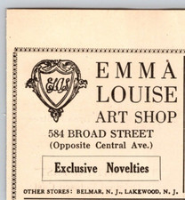 Publicité imprimée 1919 Emma Louise Art Shop 584 Broad Steet Newark NJ nouveautés exclusives