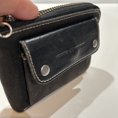 Chevignon Wallet Black Leather & Canvas Biker Zip Around Belt Loop