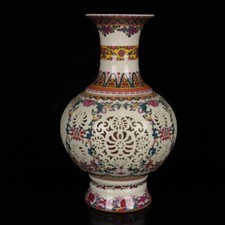 Collectible Chinese Enamel porcelain hand painting flower Revolving core vase