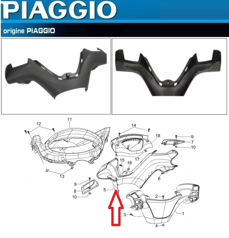 Revêtement de guidon d'origine Piaggio X8 125 150 200 250 400 en plastique noir