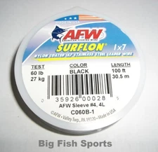 AFW SURFLON Black Coated Stainless Wire 60lb Test NEW! 100' LENGTH #C060B-1