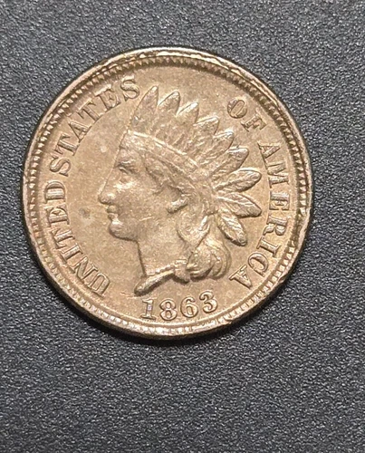 1863 Indian Cent Penny AU with rim cuds  J5