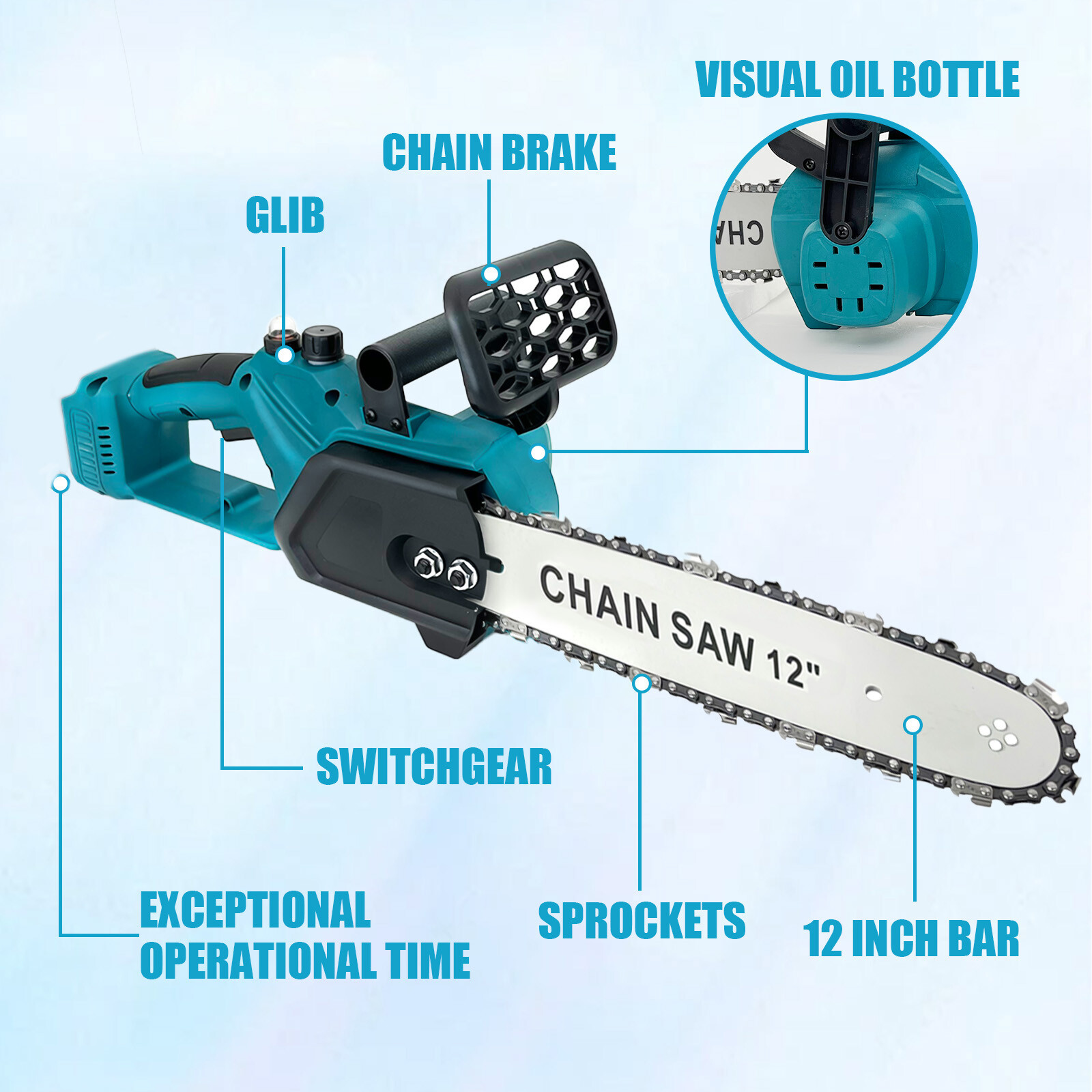 Bürstenlos Für Makita 18V Akku Kettensäge Elektro Motorsäge Baumsäge 12'' +2Akku 5