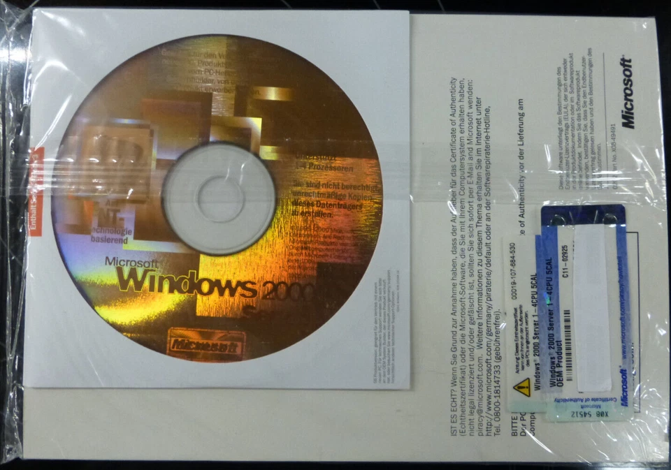 Windows 2000 Server Inst. CD´s SP 3 / 4 incl. Schnellstart + COA Aufkleber - Bild 2 von 4