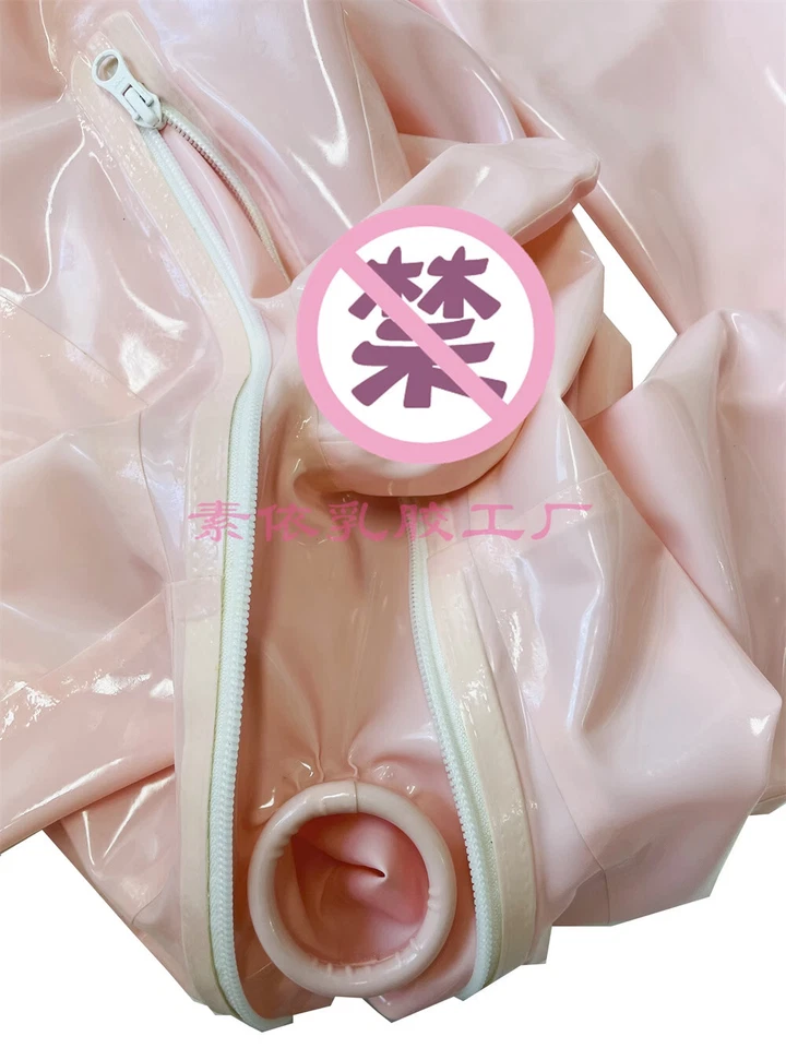 BABY PINK LATEX CATSUIT HANDMADE GLOVES CODPIECE HIDDEN TWO SHEATH - Image 2 of 4