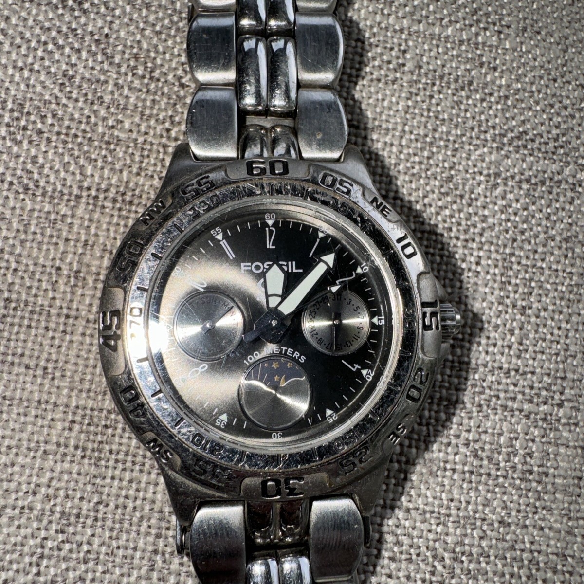 Fossil 42 x 11 mm Blue Dive Stainless Steel Black Dial Quartz 100  Fossil Blue 100m diver watch with black face and glow in dark hands. No band main image 1