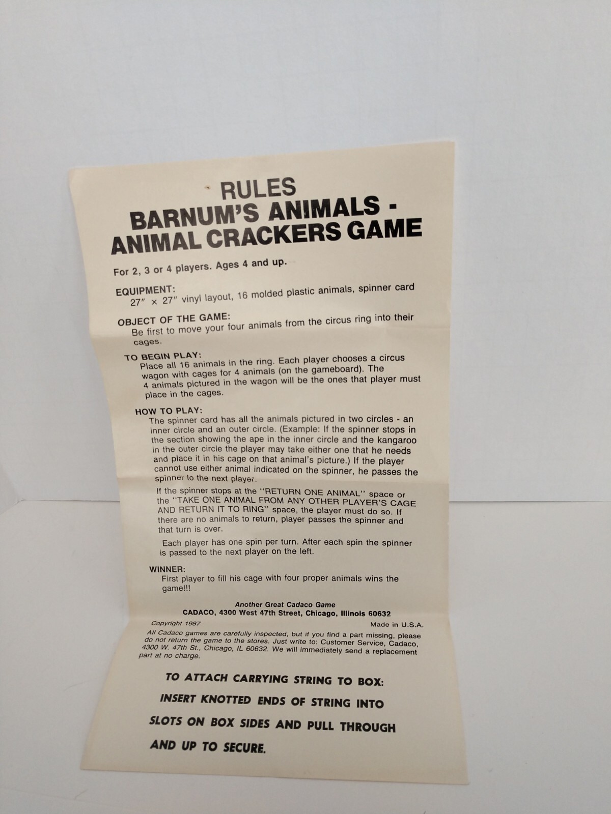 Barnum's Animals Crackers Game 1986 Cadaco No. 501 Games 16 Animal