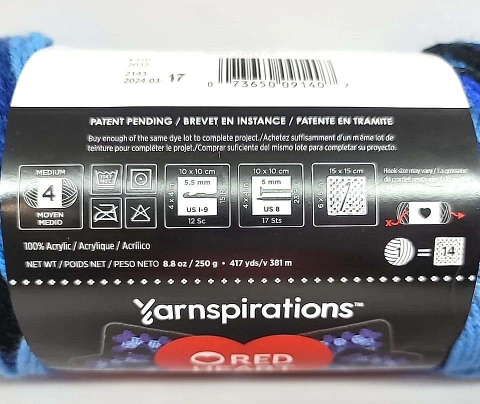 Red Heart All In One Granny Square Yarn Black-Blue Beacon 100% Acrylic 417yds. - Image 4 of 4