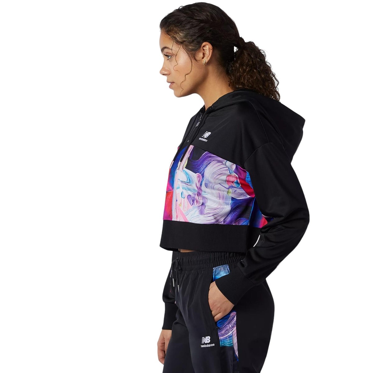 NEW BALANCE X ERIN LOREE WOMENS ATHLETIC HALF ZIP HOODIE BLACK