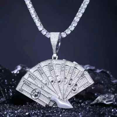 3Ct Round Diamond Lab Created 14K White Gold Plated Silver Money Spread Pendant