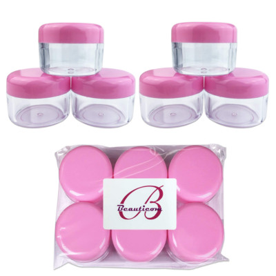 6 Pieces Beauticom 30G/30ML Clear Plastic Refillable Jars with Pink Round Lids