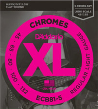 D'Addario Chromes 5-String, Light, Long Scale, 45-132 Bass Guitar Strings ECB81-
